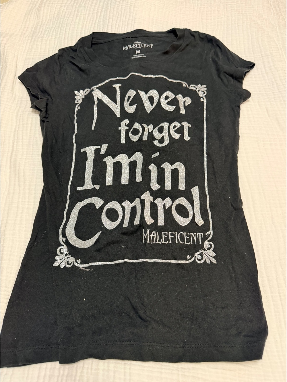 Disney Maleficent 'Never Forget I'm in Control' Black Cotton T-Shirt Medium